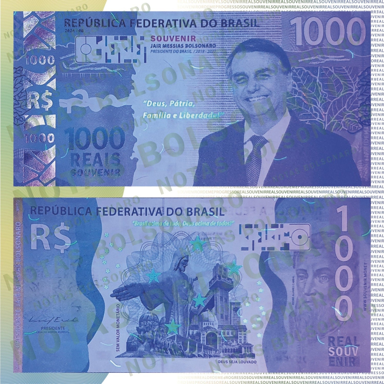 Verso da cédula com detalhes em luz negra